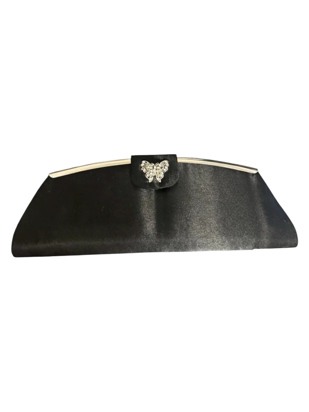 Vintage TOVA Beverly Hills Black Satin Evening Clutch Purse Rhinestone Butterfly
